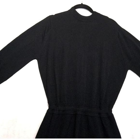 Vtg Sweater Dress 50s 60s S 8 James Kenrob Pebblecrepe Black Knit Midi A-Line - Picture 2 of 12
